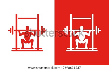 Silhouette of a person performing a barbell squat exercise on a smith machine in two color variations
