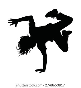 Silhouette of a person performing a dynamic handstand breakdance move