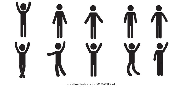 a silhouette of a person, a pictogram, a set of figures of people standing in different poses, isolated on a white background