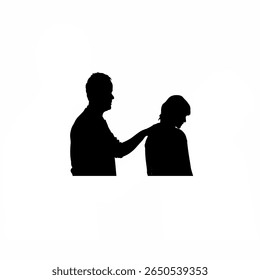 Silhouette of person placing hand on someone’s shoulder to comfort on white background