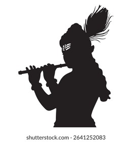 a silhouette of a person playing a flute, wearing a feather hat. the image is black and white and has a spiritual and religious feel to it.