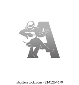 Silhouette of person playing guitar beside letter A illustration vector