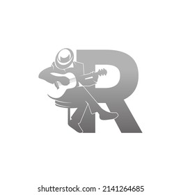 Silhouette of person playing guitar beside letter R illustration vector