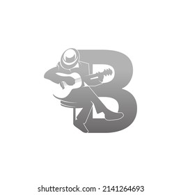 Silhouette of person playing guitar beside letter B illustration vector