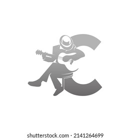 Silhouette of person playing guitar beside letter C illustration vector
