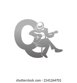 Silhouette of person playing guitar beside letter Q illustration vector