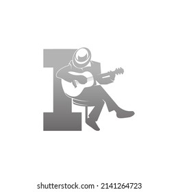 Silhouette of person playing guitar beside letter I illustration vector