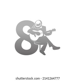 Silhouette of person playing guitar beside number 8 illustration vector