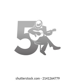 Silhouette of person playing guitar beside number 5 illustration vector