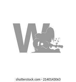 Silhouette of person playing guitar in front of letter W icon vector