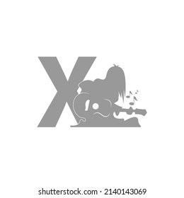 Silhouette of person playing guitar in front of letter X icon vector