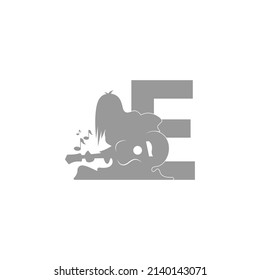 Silhouette of person playing guitar in front of letter E icon vector