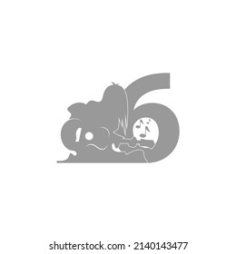 Silhouette of person playing guitar in front of number 6 icon vector