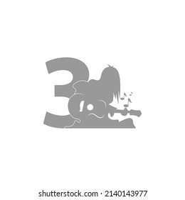 Silhouette of person playing guitar in front of number 3 icon vector
