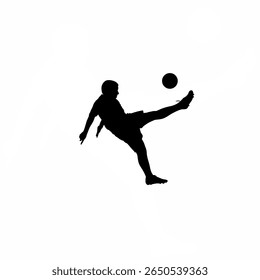 Silhueta da pessoa que pratica chutes de futebol no fundo branco