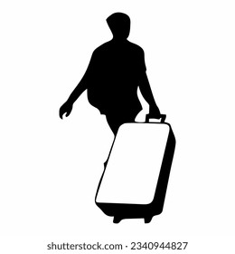 Silhouette of a person pulling a push bag