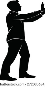 Silhouette of Person Pushing Forward with Open Palms in Profile View