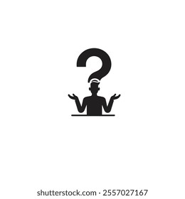 A silhouette of a person with a question mark overhead, symbolizing confusion or curiosity. Perfect for illustrating problem-solving or uncertainty in various contexts.