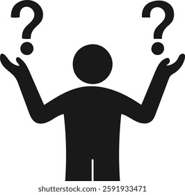 Silhouette of a person with question marks, symbolizing doubt and uncertainty.