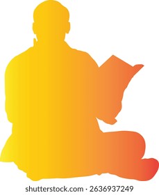Silhouette of Person Reading a Book. Vector Gradient Art