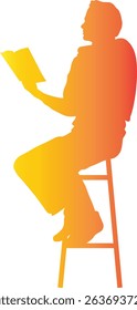Silhouette of Person Reading a Book. Vector Gradient Art