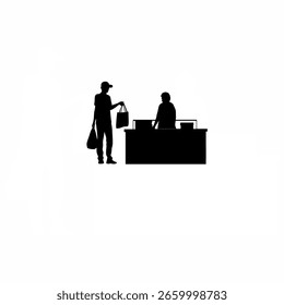 Silhouette der Person, die Gegenstände am Kundendienstschalter auf weißem Hintergrund zurückgibt
