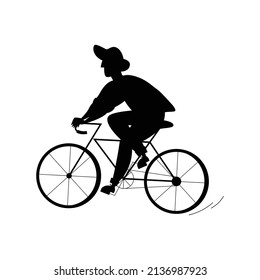 silhouette of a person riding a bicycle at the city isolated on white background 