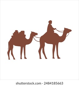 Silhouette of a Person Riding a Camel in Desert