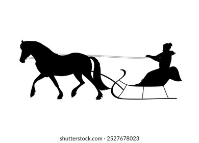 Silhouette of a person riding a horse-drawn sleigh