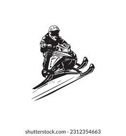 silueta de la persona que conduce una moto de nieve, logo de moto de nieve