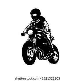 silhouette of a person riding a touring motorbike on a white background