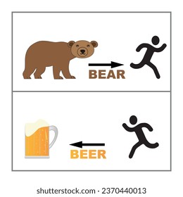 Silhouette de una persona corriendo de una cerveza y la misma silueta corriendo a una cerveza