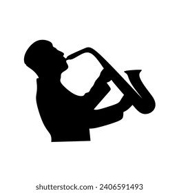 silhouette of a person with a saxophone on a white background