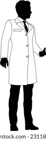 Silhouette person scientist, engineer or professor man in a lab coat. Could also be a chemist, science teacher or a pharmacist.