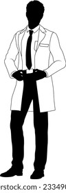 Silhouette person scientist, engineer or professor man in a lab coat. Could also be a chemist, science teacher or a pharmacist.