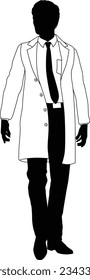 Silhouette person scientist, engineer or professor man in a lab coat. Could also be a chemist, science teacher or a pharmacist.