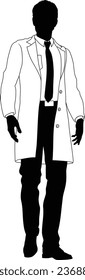 Silhouette person scientist, engineer or professor man in a lab coat. Could also be a chemist, science teacher or a pharmacist.