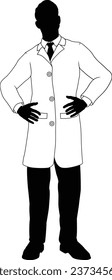 Silhouette person scientist, engineer or professor man in a lab coat. Could also be a chemist, science teacher or a pharmacist.