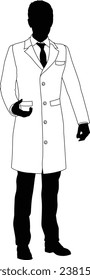 Silhouette person scientist, engineer or professor man in a lab coat. Could also be a chemist, science teacher or a pharmacist.