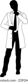 Silhouette person scientist, engineer or professor man in a lab coat. Could also be a chemist, science teacher or a pharmacist.