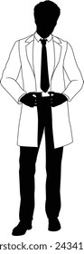 Silhouette person scientist, engineer or professor man in a lab coat. Could also be a chemist, science teacher or a pharmacist.