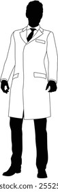 Silhouette person scientist, engineer or professor man in a lab coat. Could also be a chemist, science teacher or a pharmacist.