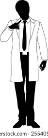 Silhouette person scientist, engineer or professor man in a lab coat. Could also be a chemist, science teacher or a pharmacist.