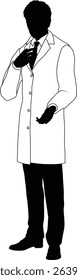 Silhouette person scientist, engineer or professor man in a lab coat. Could also be a chemist, science teacher or a pharmacist.