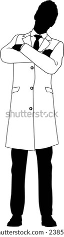 Silhouette person scientist, engineer or professor man in a lab coat. Could also be a chemist, science teacher or a pharmacist.