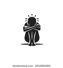 A silhouette of a person sitting with arms crossed, symbolizing stress and anxiety. The image conveys feelings of isolation and emotional distress, emphasized by the monochrome color scheme.