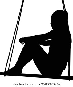 Silhouette of a person sitting on a swing, appearing pensive and still.