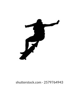 Silhouette of a person skateboarding on a black and white background