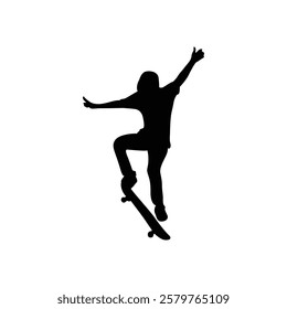 Silhouette of a person skateboarding on a black and white background