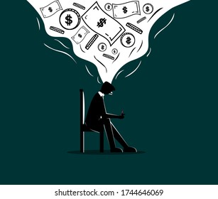 
Silhouette person smoke cigarettes. Smoking burns money. Think about financial, income,economy. Illustration vector